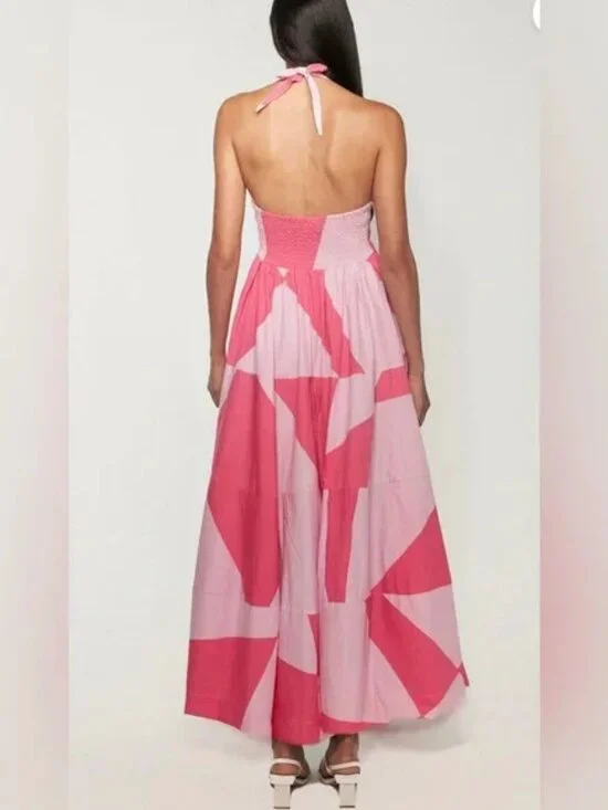 SWF Tipping Point Midi Halter Dress 100% Cotton Poplin Pink Flowy NEW NWT Medium - Picture 2 of 11